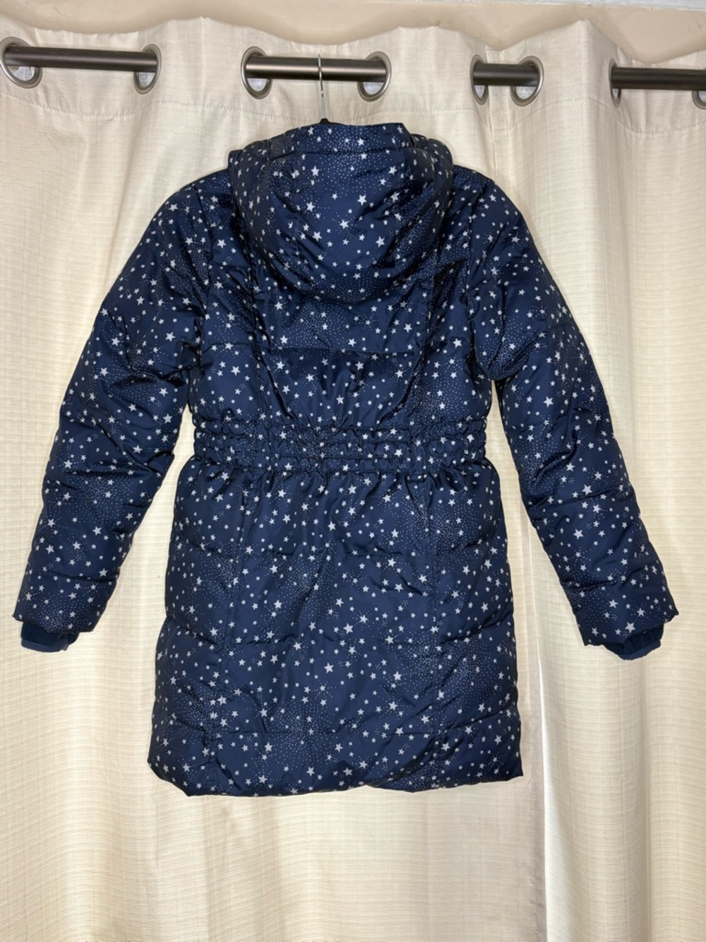 Lands' End Navy Star-Print Girls' Puffer Coat with Faux-Fur Hood - Picture 3 of 5